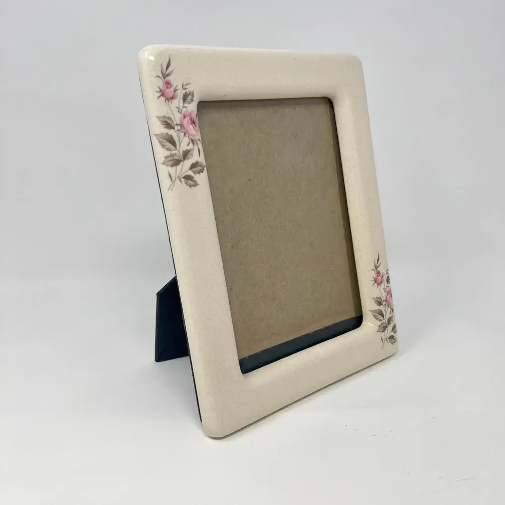 Vintage Cream Porcelain Photo Picture Frame Pink Roses Floral Cottagecore 5x7